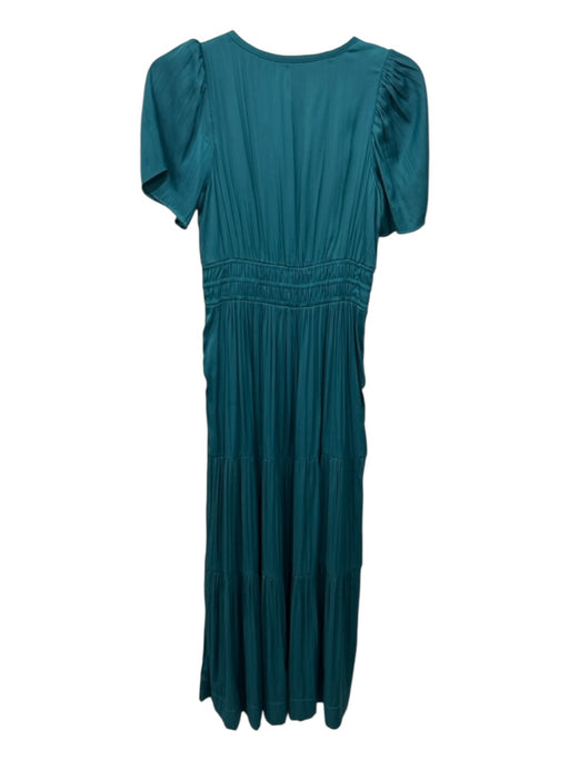 Anthropologie Size XXS Teal Green Polyester & Viscose Short Sleeve Tiered Dress Teal Green / XXS