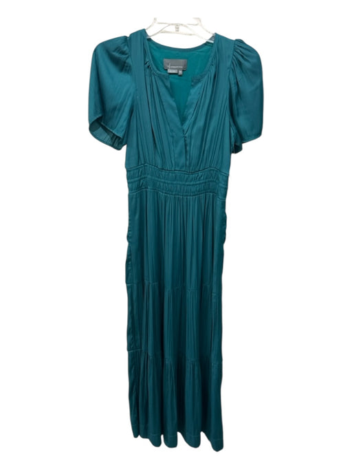 Anthropologie Size XXS Teal Green Polyester & Viscose Short Sleeve Tiered Dress Teal Green / XXS