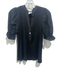 Pomander Place Size XS Black Rayon Blend Ribbed Short Puff Sleeve 1/2 Button Top Black / XS