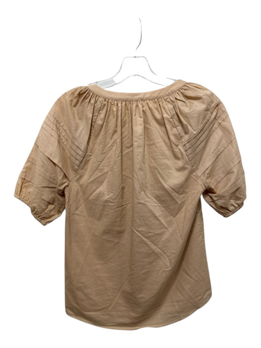 Anna Cate Size XS Beige Cotton Short Puff Sleeve Notch Neck Top Beige / XS