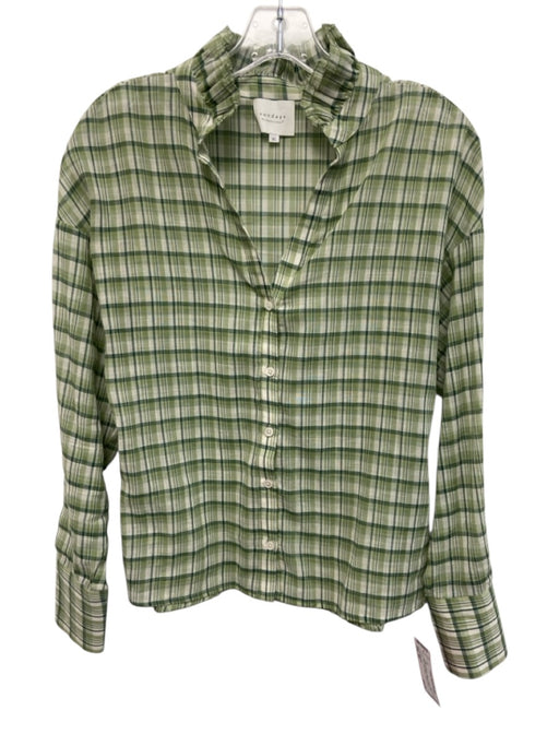 Sundays Size XS Green & White Cotton Ruffle Collar Plaid Long Sleeve Top Green & White / XS