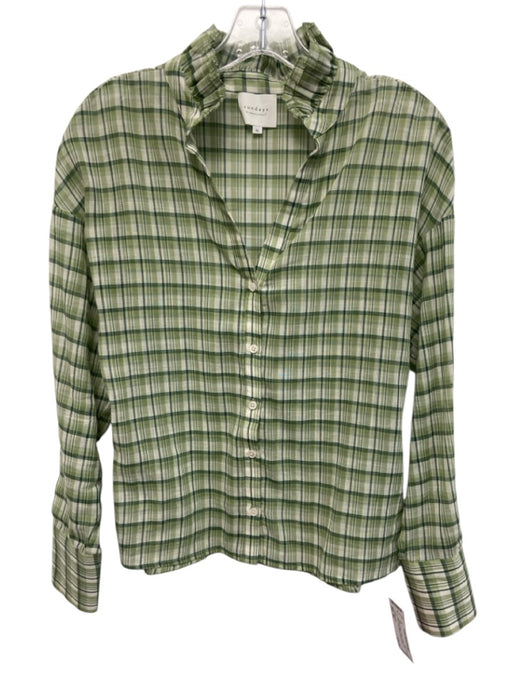 Sundays Size XS Green & White Cotton Ruffle Collar Plaid Long Sleeve Top Green & White / XS
