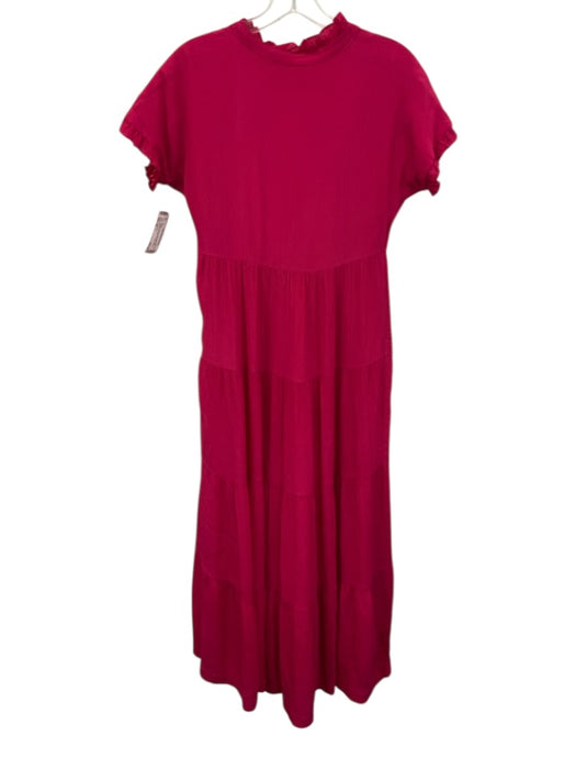 Marie Oliver Size XS Hot pink Rayon & Silk Ruffle Trim keyhole front Maxi Dress Hot pink / XS