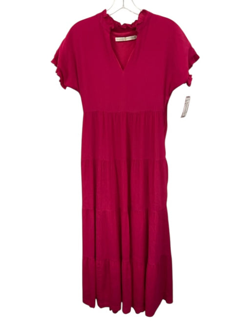 Marie Oliver Size XS Hot pink Rayon & Silk Ruffle Trim keyhole front Maxi Dress Hot pink / XS