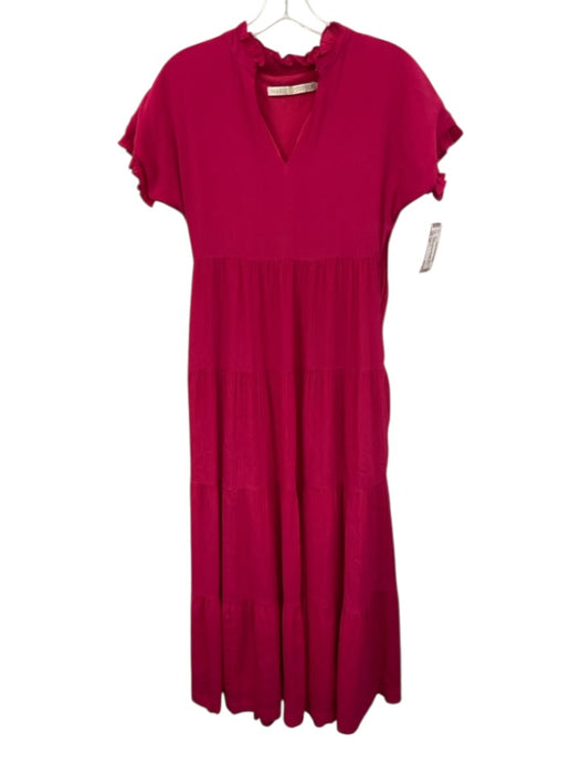 Marie Oliver Size XS Hot pink Rayon & Silk Ruffle Trim keyhole front Maxi Dress Hot pink / XS
