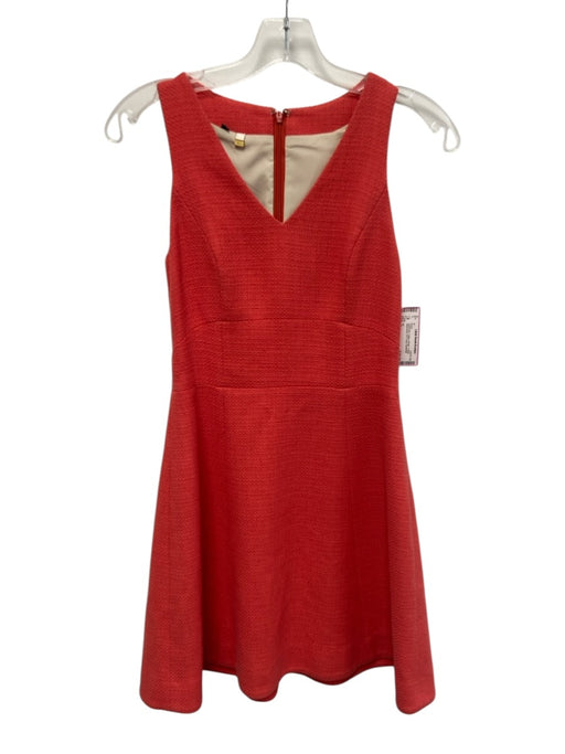 4C Size 0 Coral Pink Cotton Burlap V Neck Sleeveless Fit & Flare Dress Coral Pink / 0