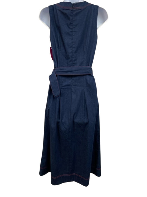 S'edge Size XS Blue & Red Cotton Blend Contrast Stitching Sleeveless Midi Dress Blue & Red / XS