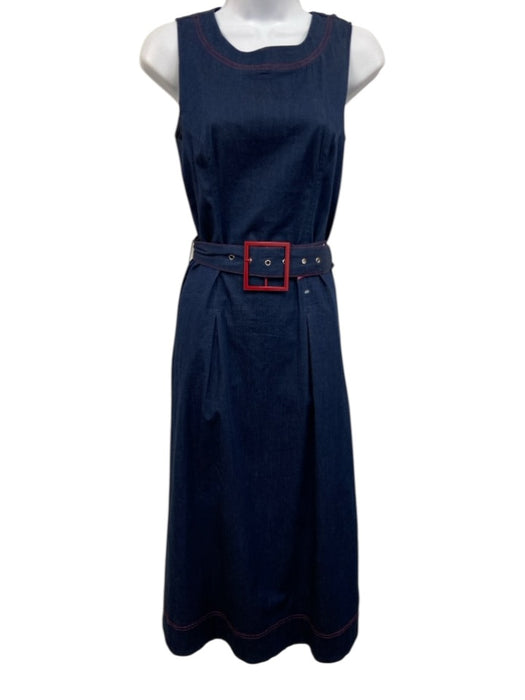 S'edge Size XS Blue & Red Cotton Blend Contrast Stitching Sleeveless Midi Dress Blue & Red / XS