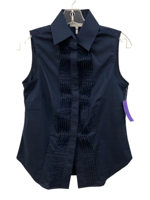 Hinson Wu Size XS Dark Blue Cotton Sleeveless Pintuck Collar Buttons Top Dark Blue / XS