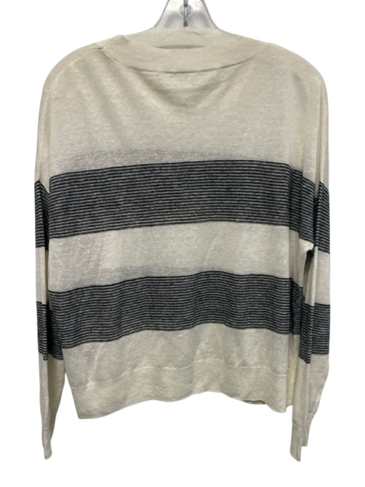 Vince Size XS Cream White & Black Linen Long Sleeve Stippling Semi Sheer Top Cream White & Black / XS