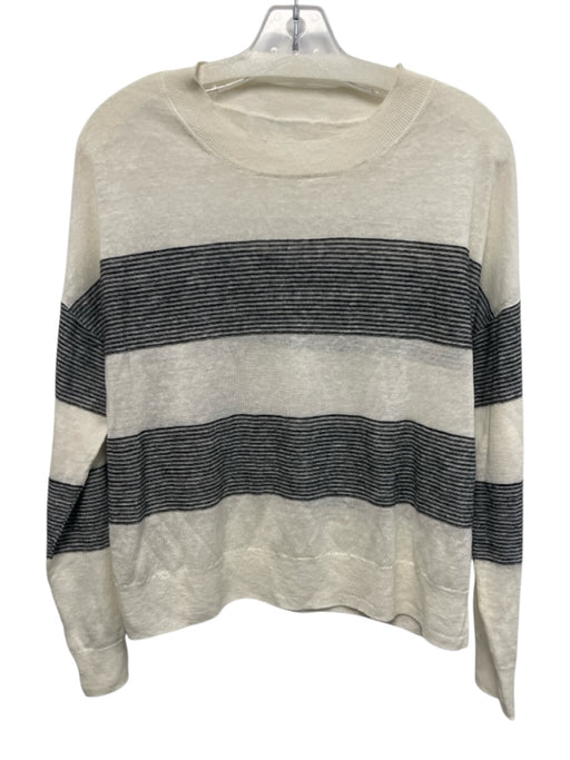 Vince Size XS Cream White & Black Linen Long Sleeve Stippling Semi Sheer Top Cream White & Black / XS