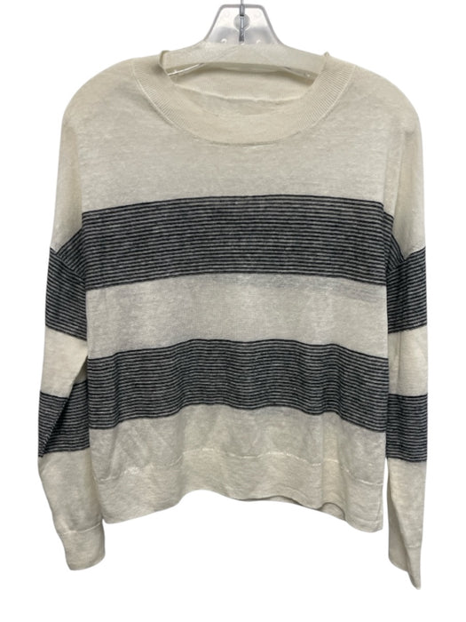 Vince Size XS Cream White & Black Linen Long Sleeve Stippling Semi Sheer Top Cream White & Black / XS