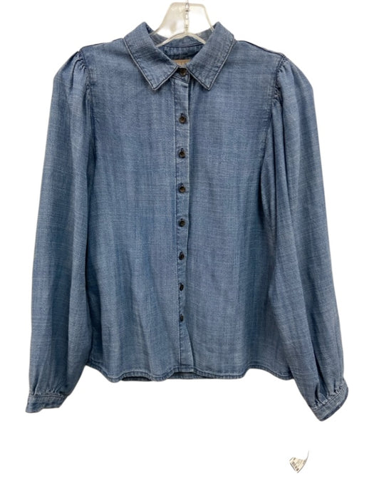 Lilla P Size XS Medium Wash Lyocell Chambray Long Balloon Sleeve Button Up Top Medium Wash / XS