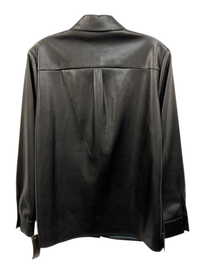 Alice + Olivia Classics Size XS Black PU Leather Long Sleeve Button Up ...