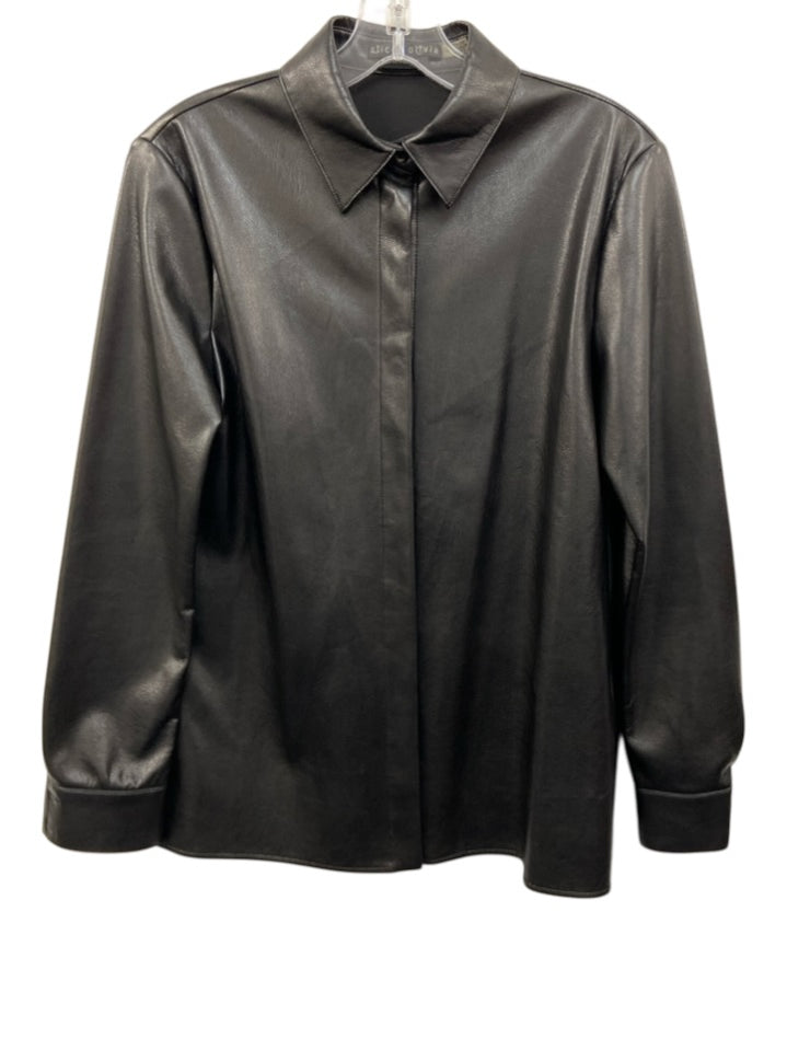 Alice + Olivia Classics Size XS Black PU Leather Long Sleeve Button Up ...