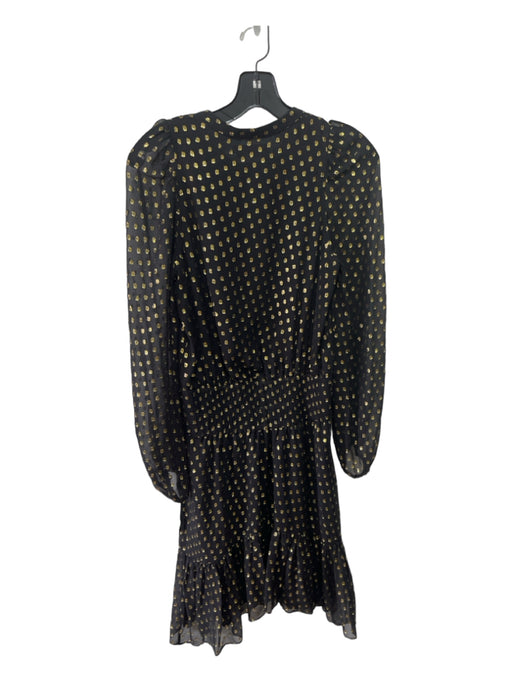 A.L.C. Size 0 Black & Gold Silk Metallic Threads Sheer Overlay Button Neck Dress Black & Gold / 0