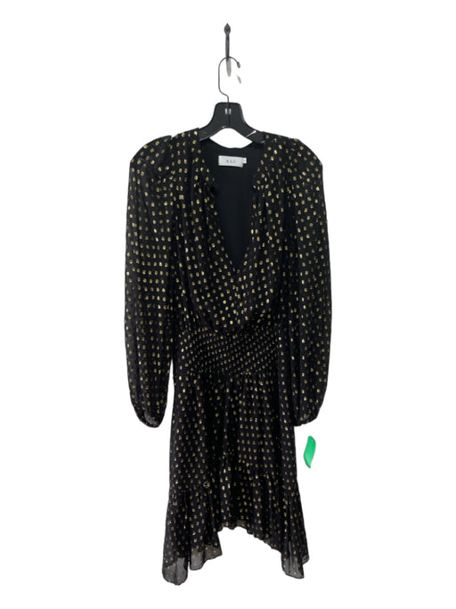 A.L.C. Size 0 Black & Gold Silk Metallic Threads Sheer Overlay Button Neck Dress Black & Gold / 0