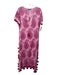 La Plage Size XS Pink Cotton Paisley Round Split Neck Maxi short sleeve Dress Pink / XS