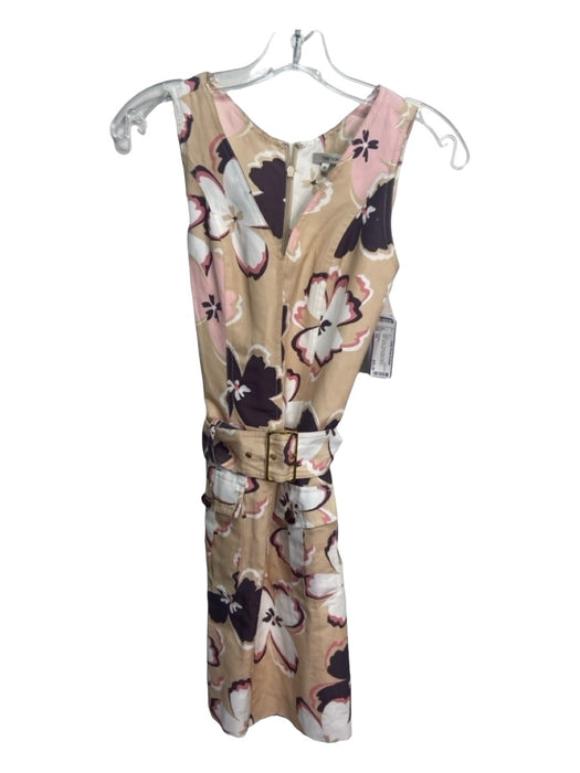 Tyler Boe Size XS Beige & Pink Cotton Blend Floral V Neck Sleeveless Dress Beige & Pink / XS