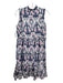 La Plage Size XS Blue & White Cotton Abstract Paisley Ruffle Cap Sleeve Dress Blue & White / XS