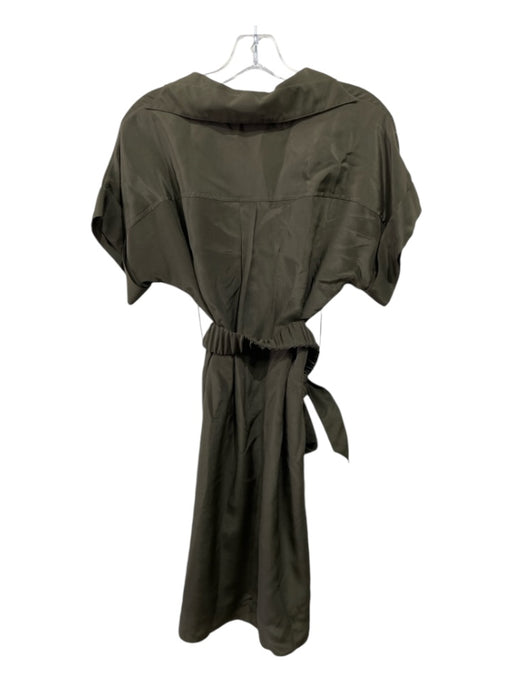 Inclan Studio Size XS Dark Green Silk Short Cuff Sleeve Split Neck Collar Dress Dark Green / XS