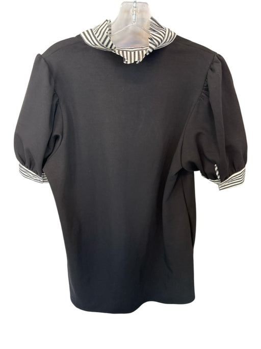 Entro Size L Black & White Nylon Blend Ruffle Neck Stripe Accent Mini Dress Black & White / L