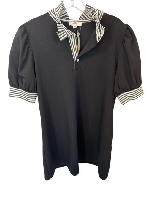 Entro Size L Black & White Nylon Blend Ruffle Neck Stripe Accent Mini Dress Black & White / L