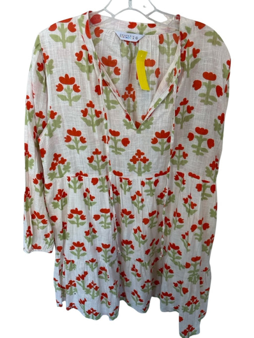 Compania Fantastica Size XL White & Orange Cotton Long Sleeve Tassel Flowy Dress White & Orange / XL