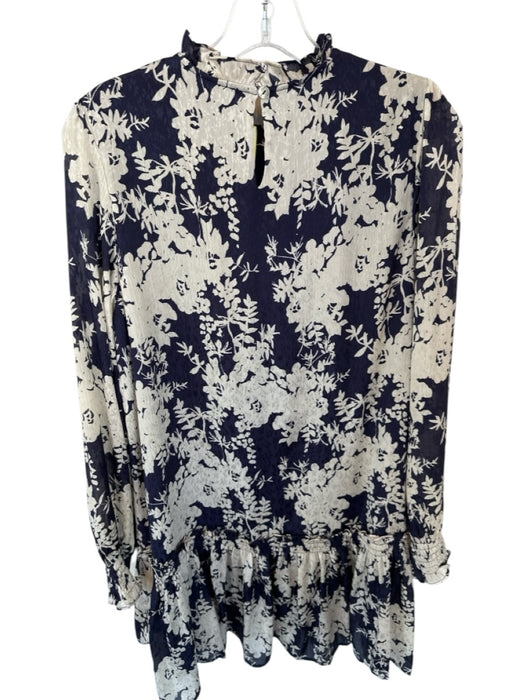 Pinch Size L Navy & Cream Polyester Long Sleeve Ruffle Mini High Neck Dress Navy & Cream / L