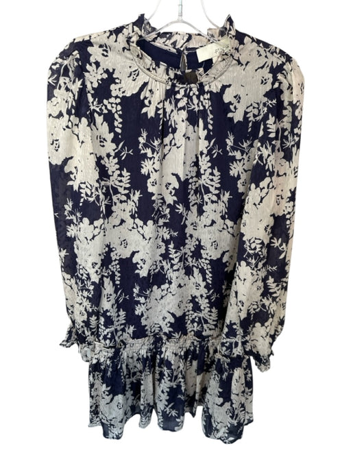 Pinch Size L Navy & Cream Polyester Long Sleeve Ruffle Mini High Neck Dress Navy & Cream / L