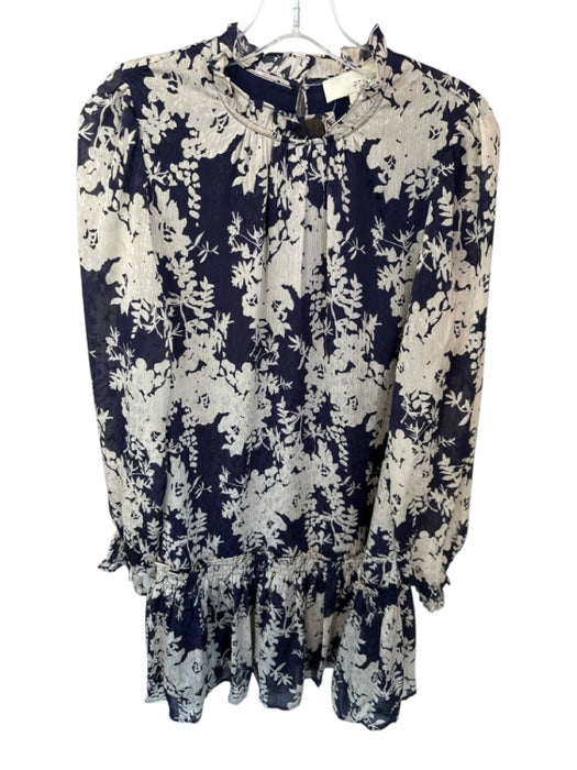 Pinch Size L Navy & Cream Polyester Long Sleeve Ruffle Mini High Neck Dress Navy & Cream / L