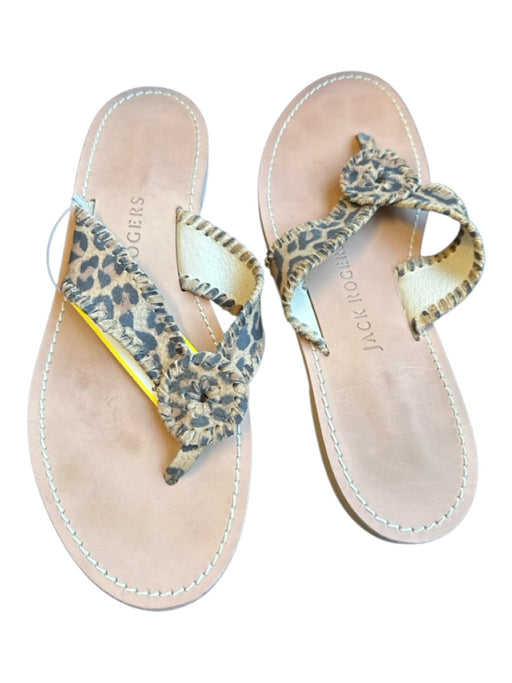 Jack Rogers Shoe Size 9 Black & Tan Leather Thong Cheetah Sandals Black & Tan / 9