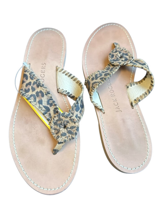 Jack Rogers Shoe Size 9 Black & Tan Leather Thong Cheetah Sandals Black & Tan / 9