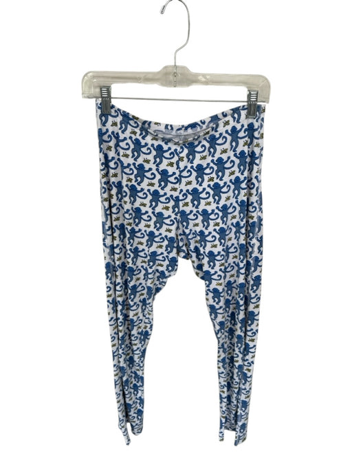 Roller Rabbit Size S Blue & White Cotton Monkey Print Long Elastic Waist Pajamas Blue & White / S