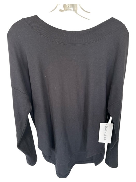 Athleta Size L Black Cotton & Modal Ribbed Long Sleeve Back Cut Out Top Black / L