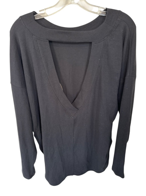 Athleta Size L Black Cotton & Modal Ribbed Long Sleeve Back Cut Out Top Black / L