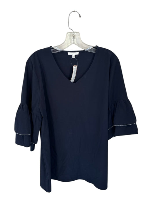 Joh. Size L Navy Nylon Tiered Sleeve V Neck silver beads Top Navy / L