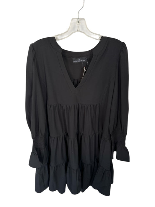 Pomander Place Size L Black Polyester & Spandex V Neck Long Sleeve Mini Dress Black / L