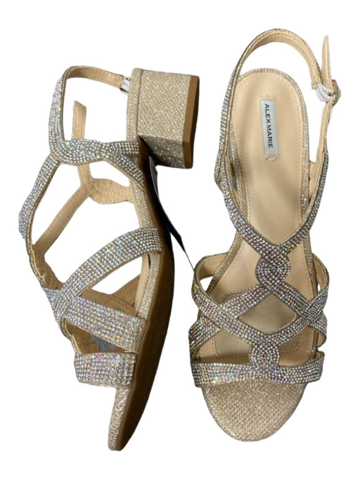 Alex Marie Shoe Size 9 Champagne Fabric Strappy Buckle Ankle Block Heel Shoes Champagne / 9