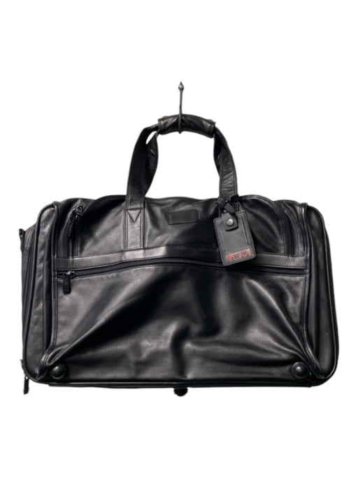 Tumi Black Leather Double Top Zip 2 handles Shoulder Strap Luggage Black