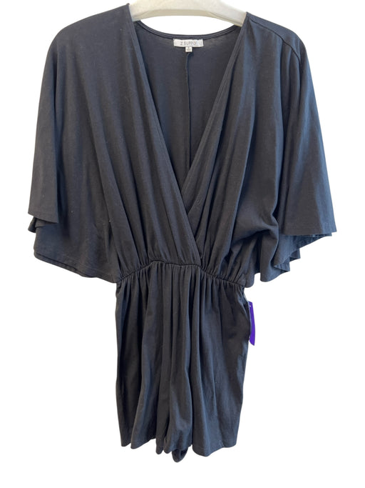 Z Supply Size Small Black Cotton & Polyester Short Sleeve Deep V neck Romper Black / Small