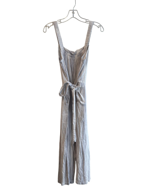 Splendid Size Small White & Gray Viscose & Linen Square Neck Sleeveless Jumpsuit White & Gray / Small
