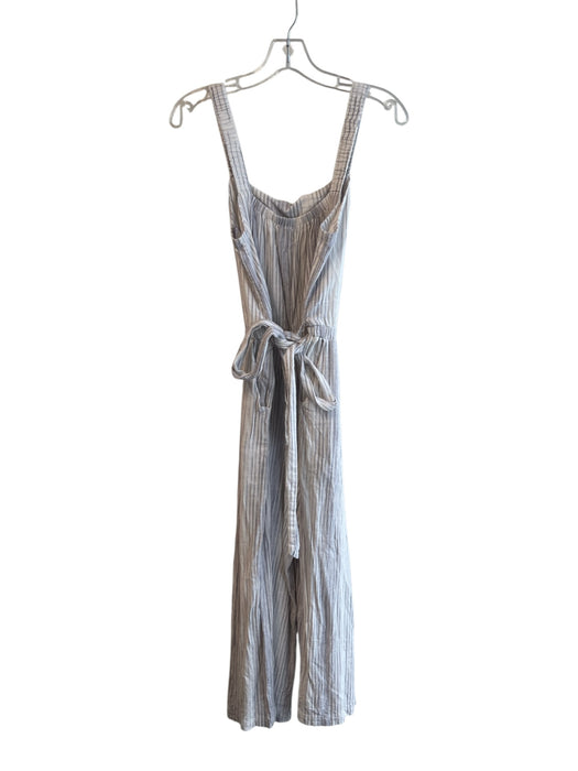 Splendid Size Small White & Gray Viscose & Linen Square Neck Sleeveless Jumpsuit White & Gray / Small