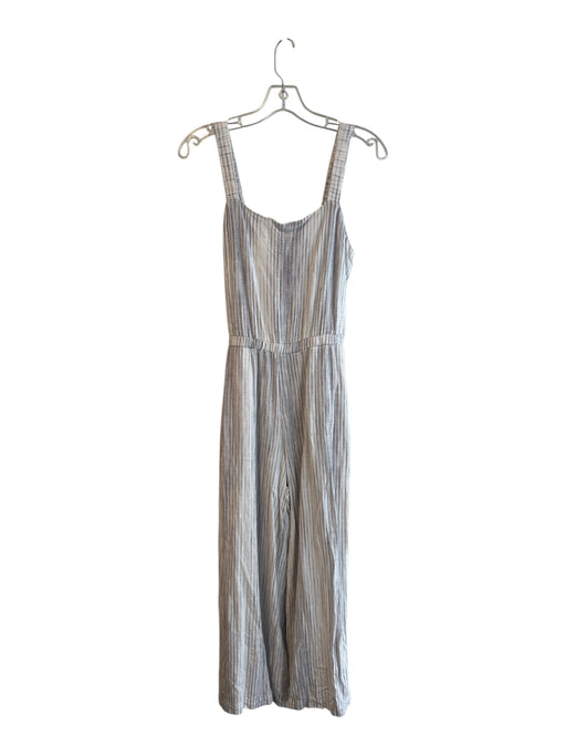 Splendid Size Small White & Gray Viscose & Linen Square Neck Sleeveless Jumpsuit White & Gray / Small
