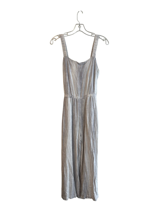 Splendid Size Small White & Gray Viscose & Linen Square Neck Sleeveless Jumpsuit White & Gray / Small