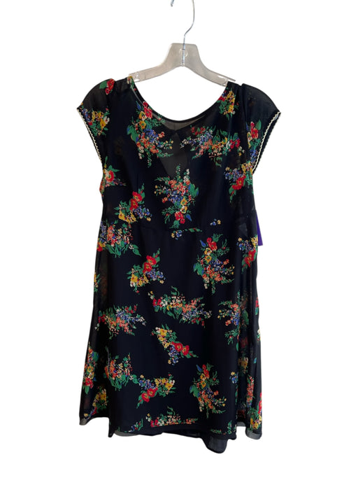 Free People Size Small Black & Multi Polyester Short Sleeve Floral Print Dress Black & Multi / Small