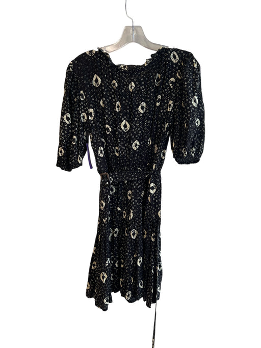 Lusana Size Small Black & Cream No Fabric Tag V Neck Short Puff Sleeve Dress Black & Cream / Small