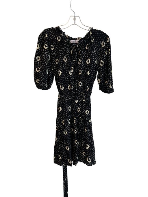 Lusana Size Small Black & Cream No Fabric Tag V Neck Short Puff Sleeve Dress Black & Cream / Small