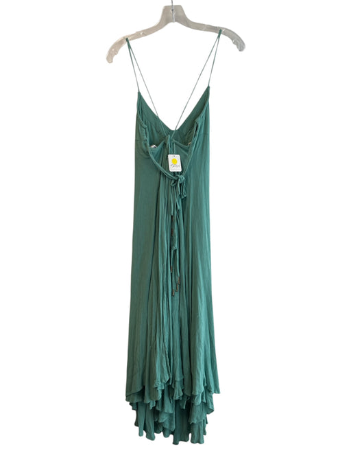 Free People Size Small Green Viscose V Neck Sleeveless Maxi Strappy Back Dress Green / Small