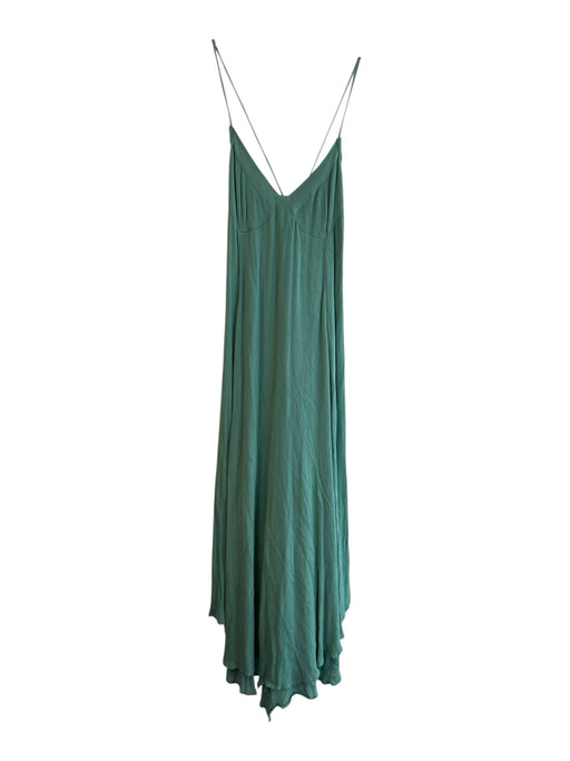 Free People Size Small Green Viscose V Neck Sleeveless Maxi Strappy Back Dress Green / Small